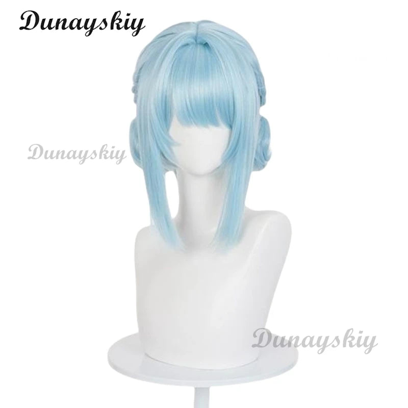 Genshin Impact Ineffa Cosplay Wig Light Blue Double Braid Bun Hair Wigs For Women Gilrs Vanilla Planifolia Carnival Free Wig Cap