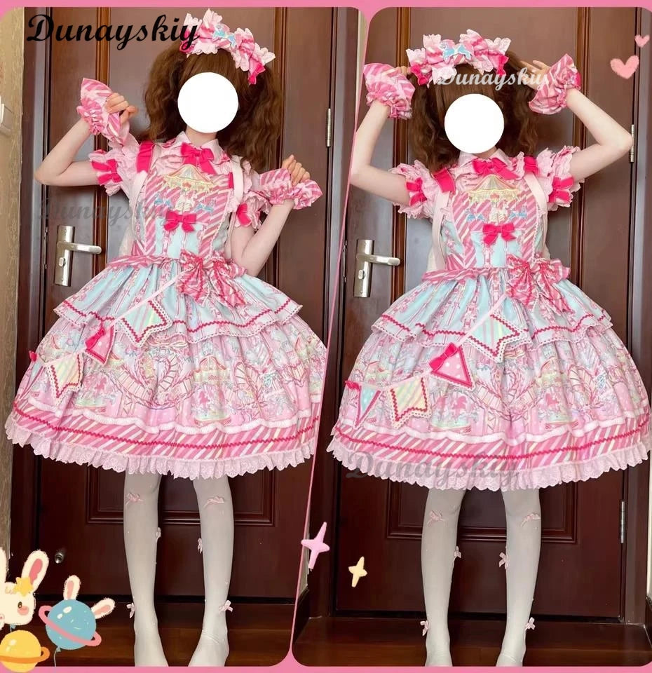 Pinkie Pie Cosplay Costumes Wig Shoes Anime Sweet Lolita Candy Amusement Park JSK Dresses Kawaii Girls Dress Up Party Suits