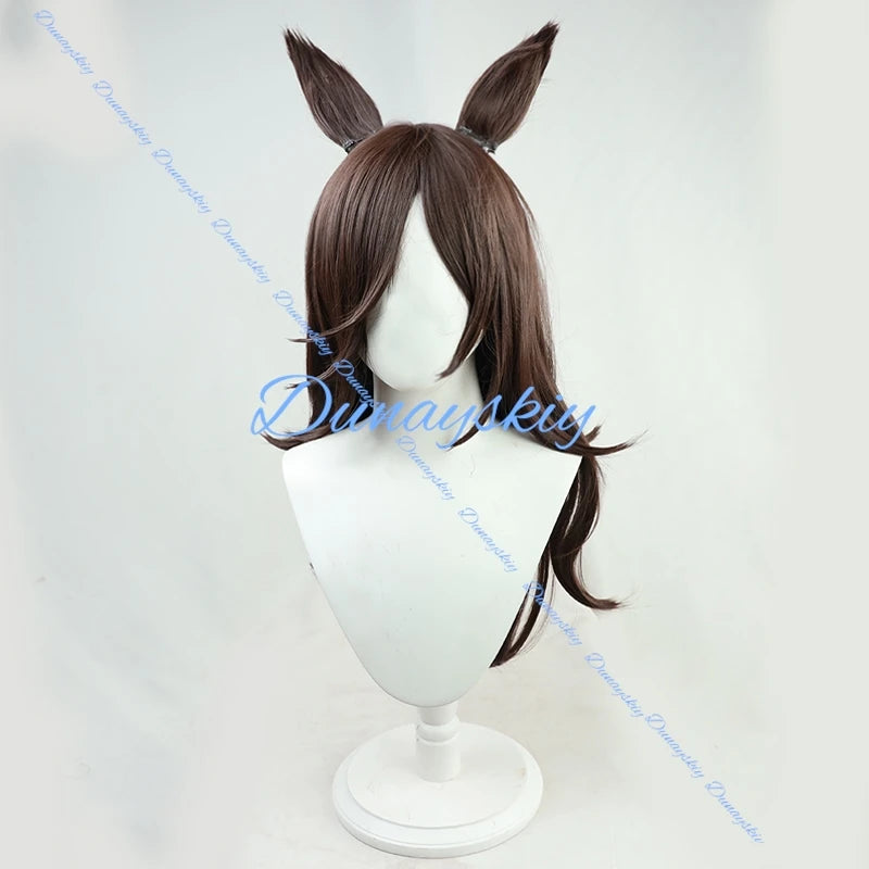 Anime Uma Musume Pretty Derby Rice Shower Cosplay Wig Ear Tail Game Roleplay Party Prop Wigs Synthetic Hair Heat Resistant Fiber