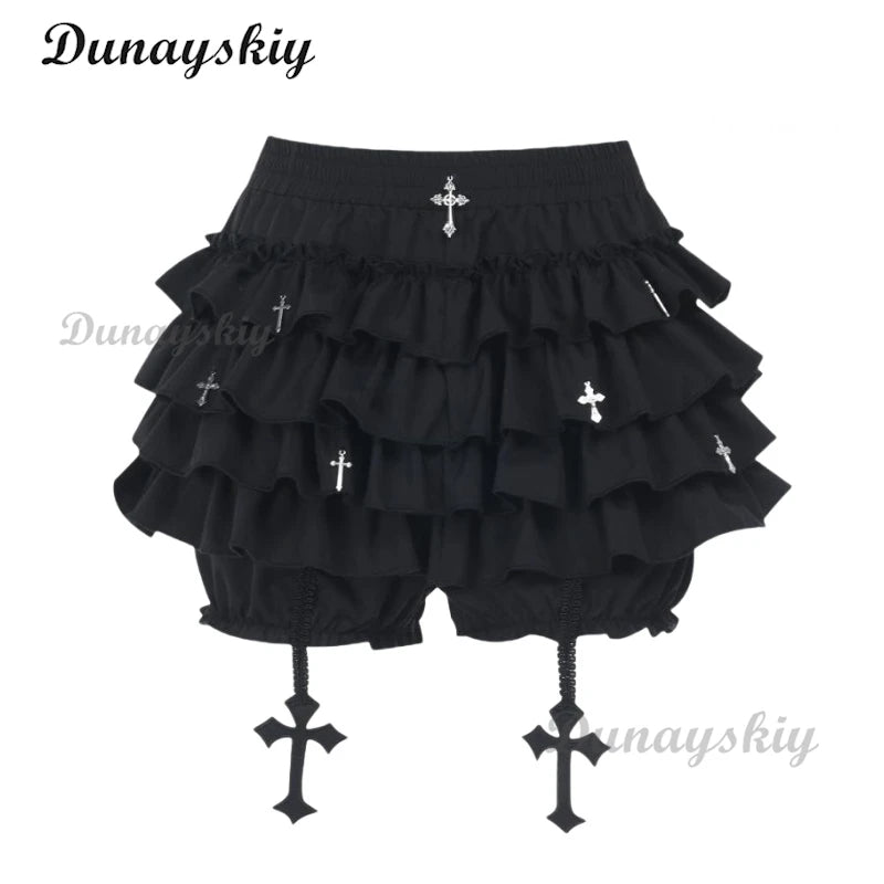 Vintage Mall Gothic Black Shirt Skirt Women Dark Palace Style Streetwear Jacquard Texture Blouse Sleeve Lace Patchwork Shirt