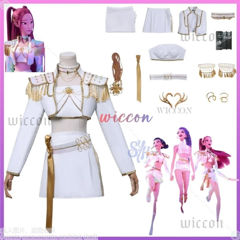 Huntrix Kpop Demon Hunters Mira Cosplay Costume Wig WHAT IT SOUNDS LIKE Stage Performance Costume Shiny Girls Roleplay Outfits