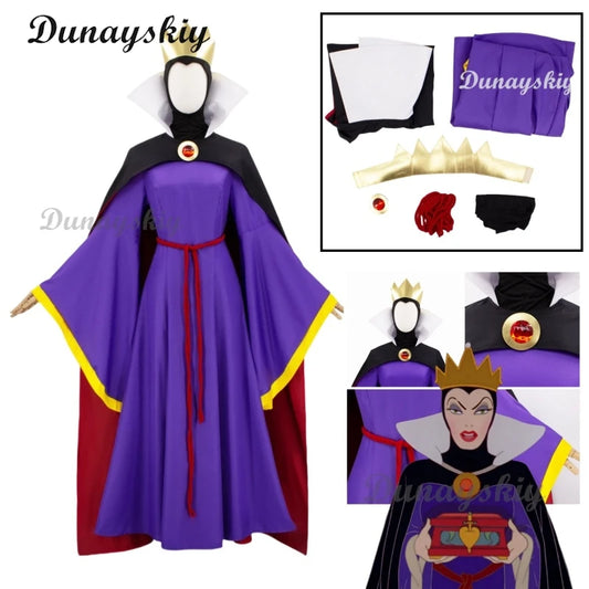 Stepmother Evil Queen Snow Cos White Cosplay Costume Queen Purple Dress Black Cope Villainous Cosplay Costume Halloween
