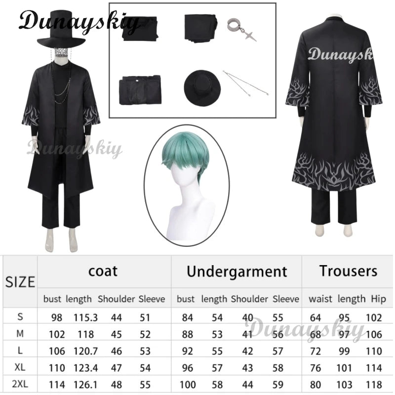Anime KPop Demon Hunters Saja Boys Cosplay Costume Wig Black Uniform Outfit For Men Women Baby Coat Hat Belt Props Carnival