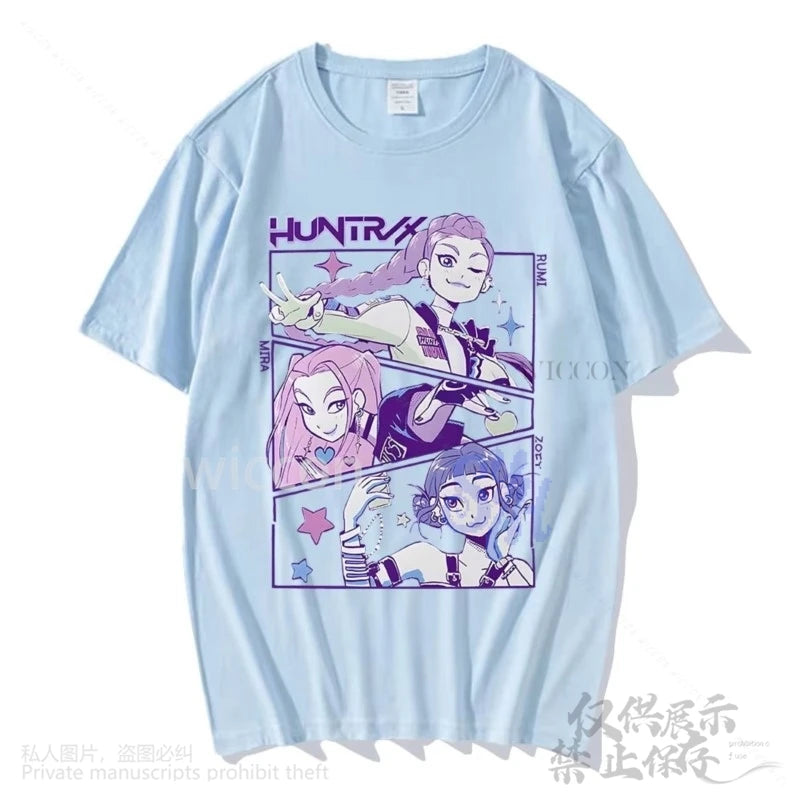 Anime Huntrix Rumi Mira Zoey Cosplay Kpop Demon Girls Power Korea Groups Kawaii Cute Cartoon Comfort Colors Tshirt Halloween Cos