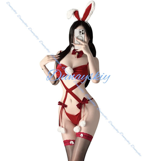 2025 Christmas Sexy Red Bikini Cosplay Costume White Bobbles Swimwear Pajamas Hot Women Girl Carnival Outfit RolePlay