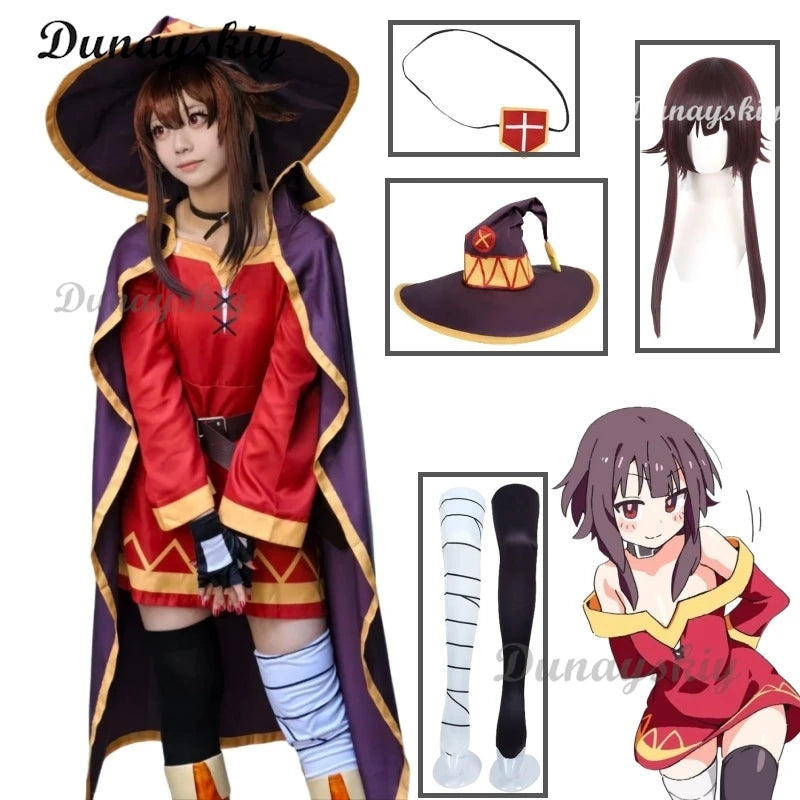 Megumin Cosplay Costume Wig KonoSuba: God's Blessing on This Wonderful World Magic Little Witch Outfit Hat Shoes Customized