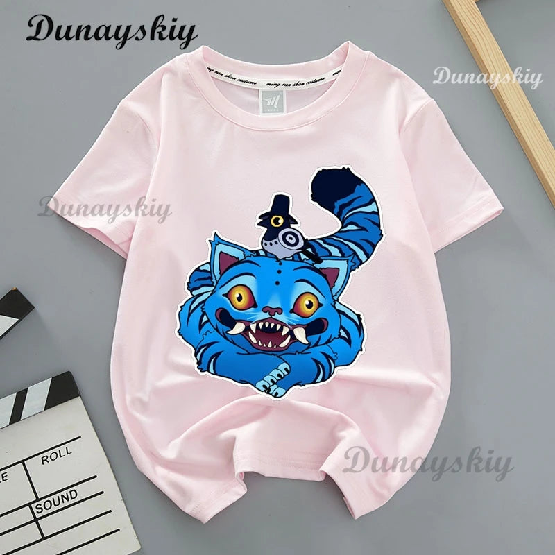 Kpop Demon Hunters Cosplay Merch T-shirt for Children K-Pop Demon Hunters Tiger Print Fashion Tops Casual Movie T Shirt