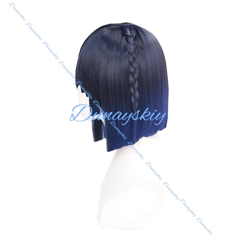 Genshin Impact Yelan Cosplay Wig Hair accessory Short Black Purple Gradient Wig Anime Yelan Wigs Heat Resistant Synthetic Wigs
