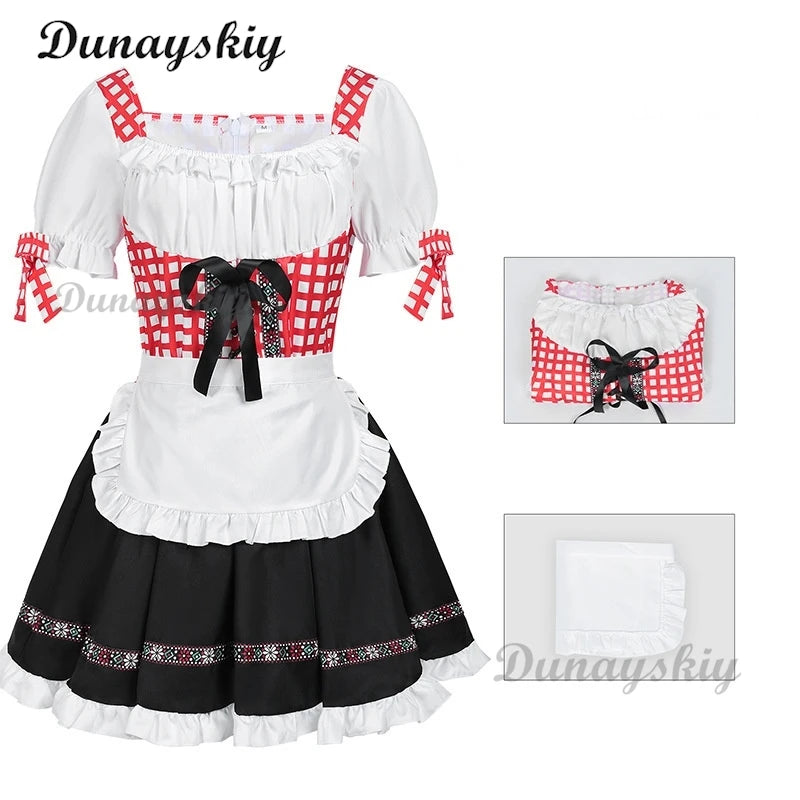 Bavaria Oktoberfest Costume Dirndl Dress Wench Maid Dress German Beer Girl Apron Outfit Maid Cosplay Halloween Party Dresses