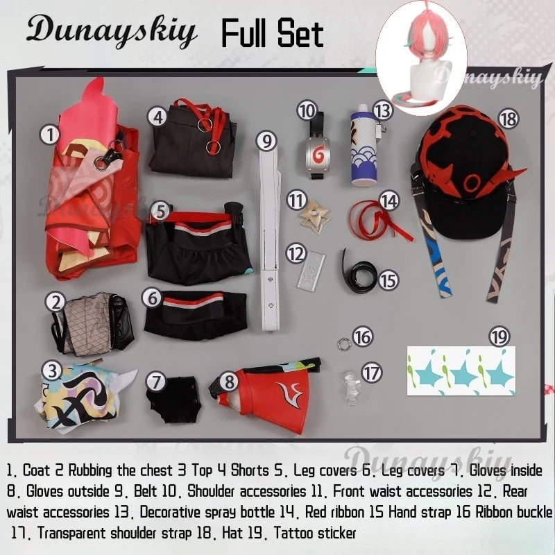 Rappa Red Jacket Honkai Star Rail Cosplay Costume Wig Hat Shorts Galaxy Ranger Props Halloween Party Women Accessory