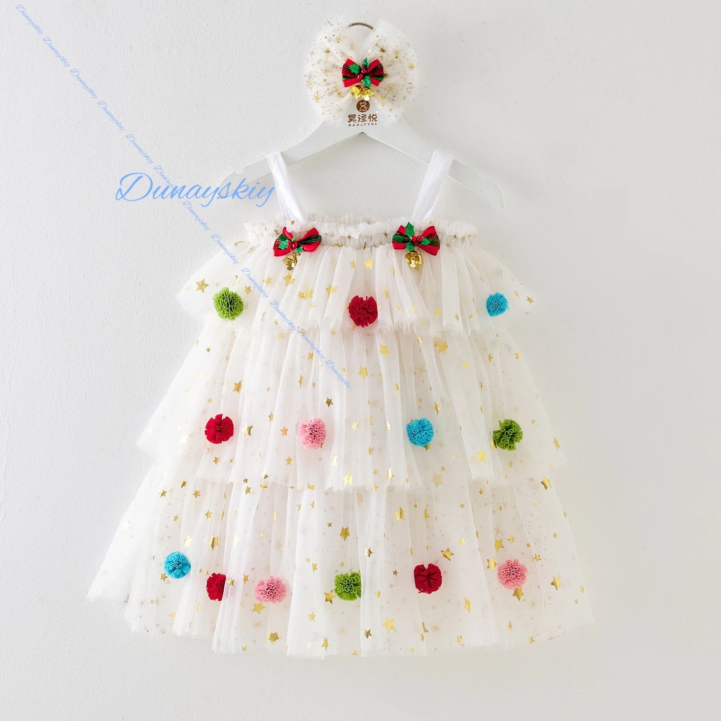 Christmas Kids Girl Stars Dress Cosplay Baby Dresses for Girls Sleeveless Red Green Party Layered Tulle Dress Xmas Clothes