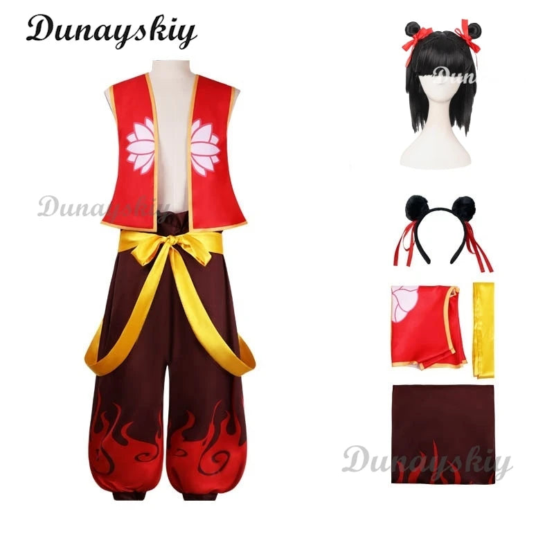 Movie Nezha Cosplay Nezha Birth of The Demon Child Cosplay Costume Red Top Outfits Ribbon Halloween Performance Cos Costumes