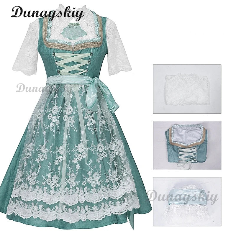 Bavaria Oktoberfest Costume Dirndl Dress Wench Maid Dress German Beer Girl Apron Outfit Maid Cosplay Halloween Party Dresses