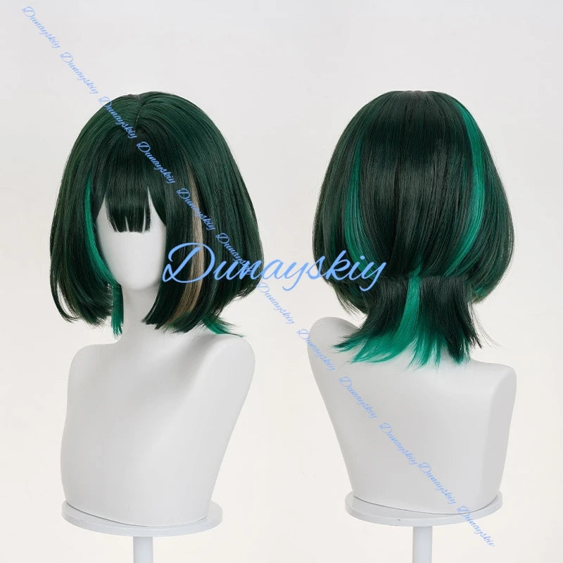 Genshin Impact Lunecrest Chant Nephora Cosplay Wig Woman Character Green Short Hair Heat Resistant Fiber Halloween Wigs