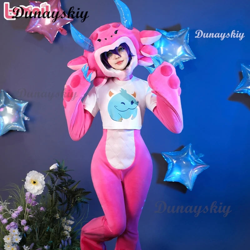 Neeko Cosplay Game LOL Super Pink Jumpsuit Head Cover Cosplay fans Costume S-XXL Tail Suit Halloween Neeko Cute Uniform