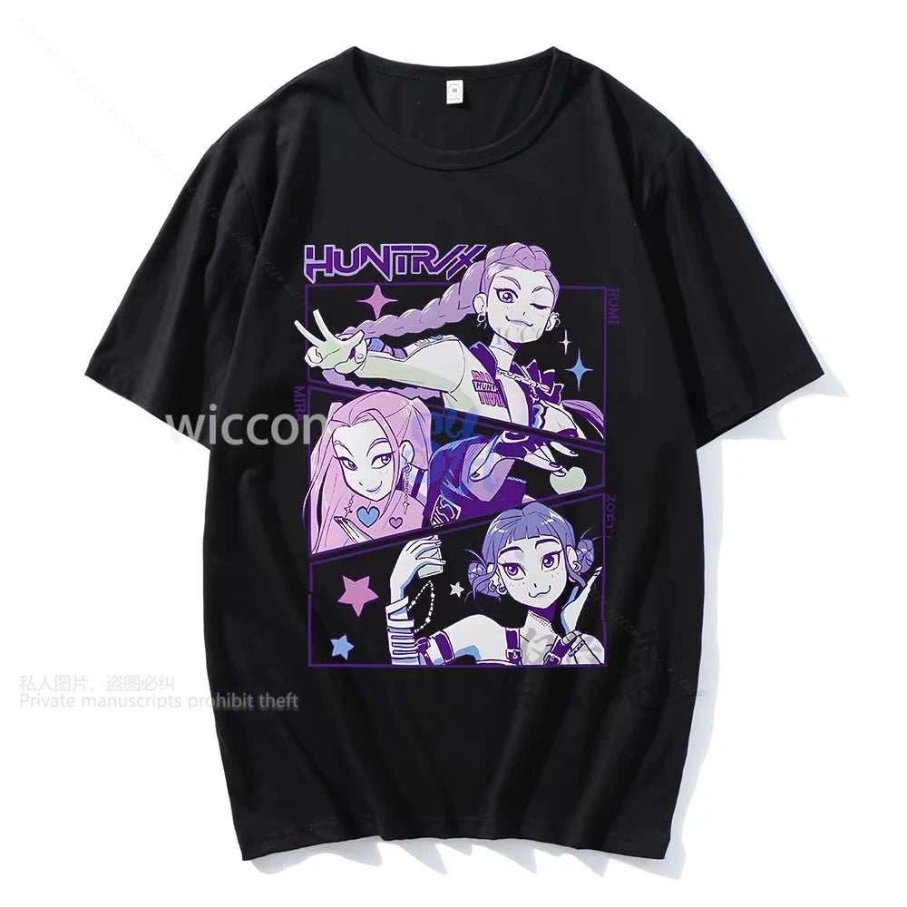Anime Huntrix Rumi Mira Zoey Cosplay Kpop Demon Girls Power Korea Groups Kawaii Cute Cartoon Comfort Colors Tshirt Halloween Cos
