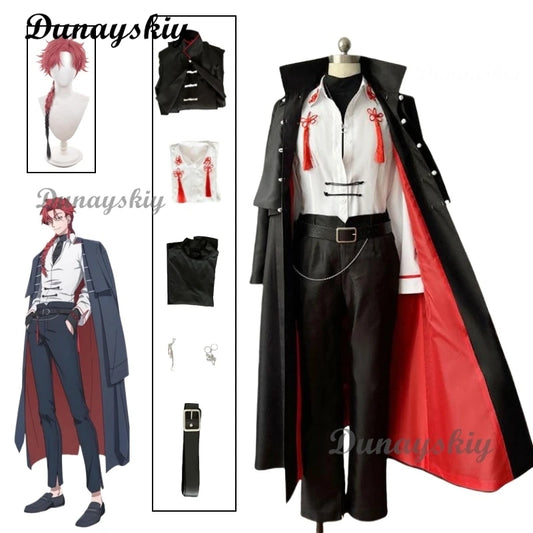 Vein Cosplay Costume Wig Anime Link Click Red Black Suit Top Pant Gradient Braid Hair Glasses Halloween Party Customized