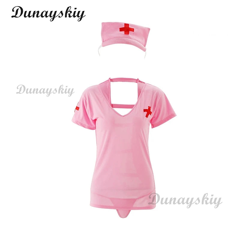 Temptation Nurse Outfit Cosplay Costume Sex Underwear Hip-Length Pink Black White Sexy Hot Nurse Lingerie Cosplay Women Charming