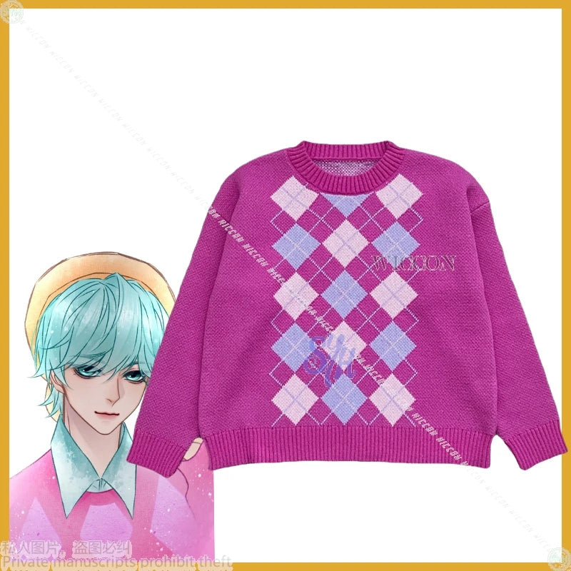 Baby Saja Boys Cosplay Costume Wig Anime Movie Kpop Demon Jirai Kei Boy Pink Retro Wool Knitted 코스프레 Kawaii Cute Lovely Sweater