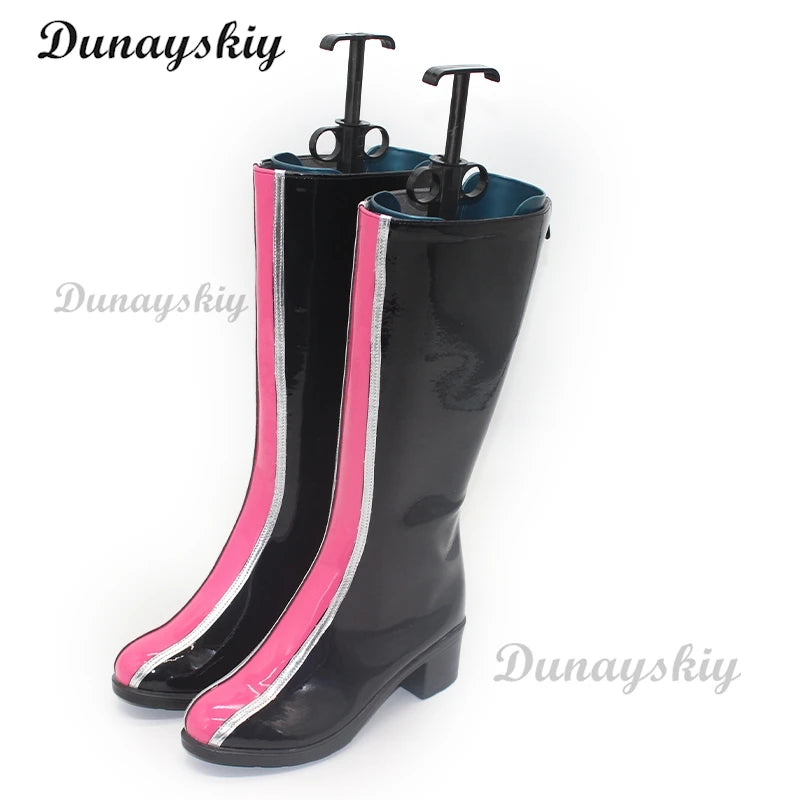 Anime Movie KPOP Demon Hunters Rumi Cosplay Shoes Boots Black PU Leather Boots For Women Men Halloween Carnival Party Props