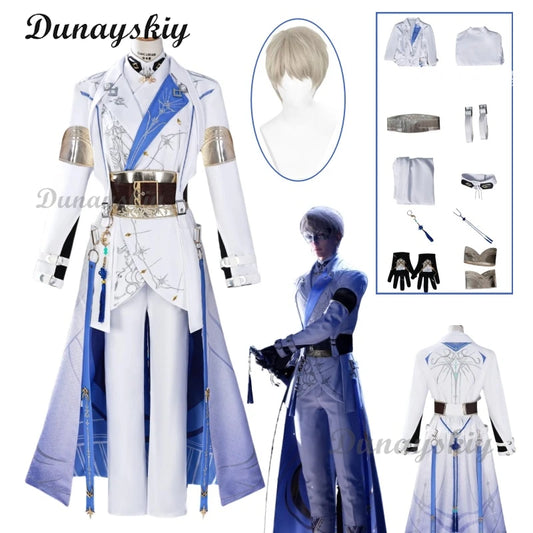 Love and Deepspace Xavier Long Coat Moonlight Cosplay Costume Wig 3D Props Shimmering Lumiere Uniform Earrings Halloween Party