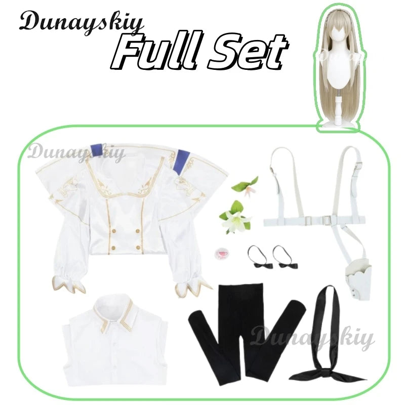 Anime Game Blue Archive Cosplay Kirihuji Nagisa White Dress Wing Women Girl Halloween Cosplay Costume Flower Headwear Halo Wig