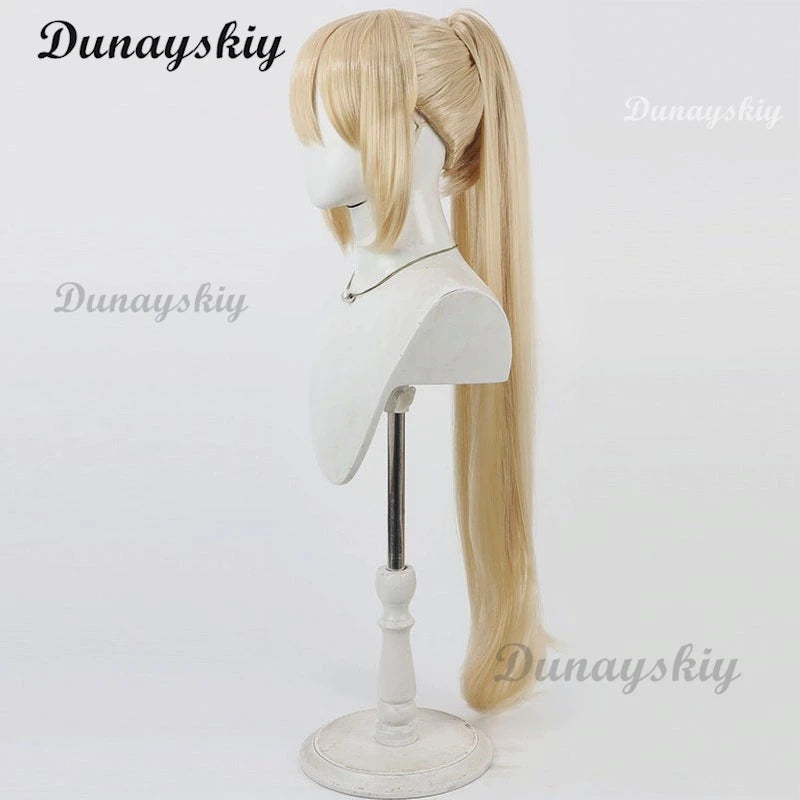 Nikke: Goddess of Victory Guillotine Cosplay Wig 90cm Long Blonde Ponytail Heat Resistant Synthetic Hair Halloween Carnival