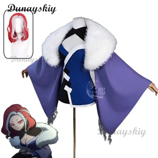 Anime Scissor Seven Mujusha Hua‌‌ Cosplay Costume Wig Purple Dress Fur Collar Halloween Christmas Party Masquerade Customized