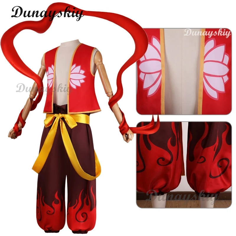 Movie Nezha Cosplay Nezha Birth of The Demon Child Cosplay Costume Red Top Outfits Ribbon Halloween Performance Cos Costumes
