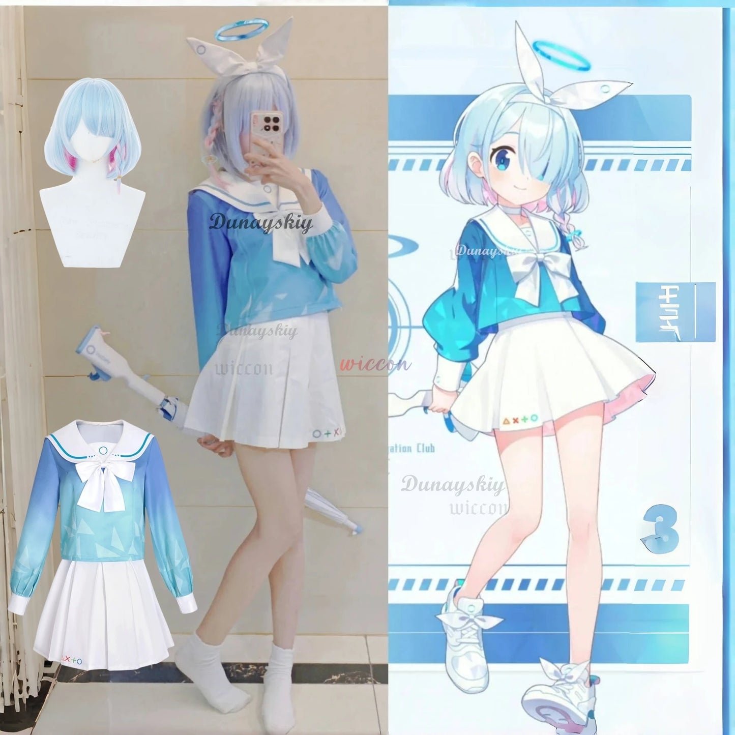 Game Blue Archive Project MX Arona Cosplay Costume Wig Anime School Sailor JK Uniform Hallowen Role Play Suit