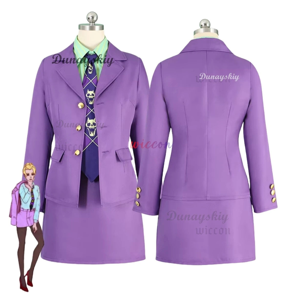 Anime JoJo's Bizarre Adventure Kira Yoshikage Cosplay Costume Female  Purple Style Female Coat Shirt Skirt Woman Sexy Party Suit