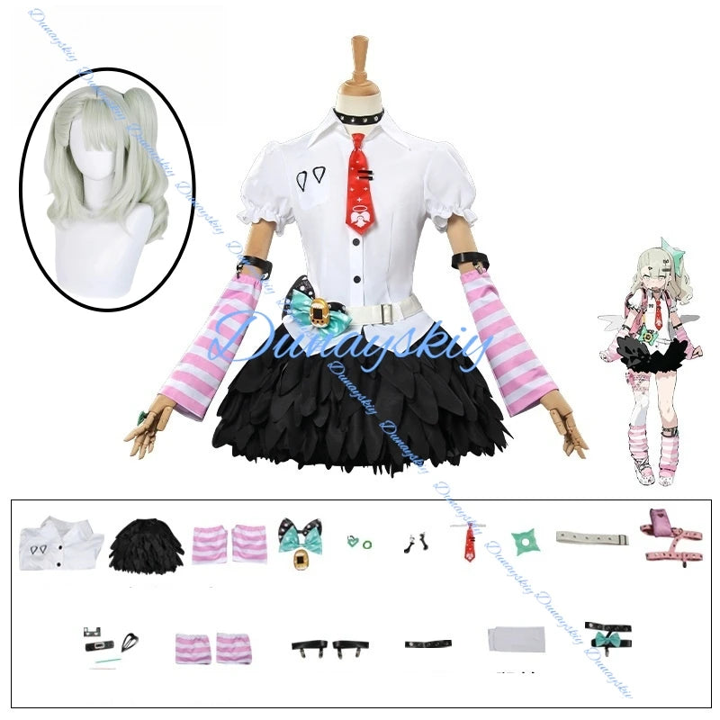 Zenless Zone Zero Chinatsu Remiel Cosplay Costume Wig Shirt Skirt Hairpins Ear Clips For Women Girls Angels of Delusion Carnival
