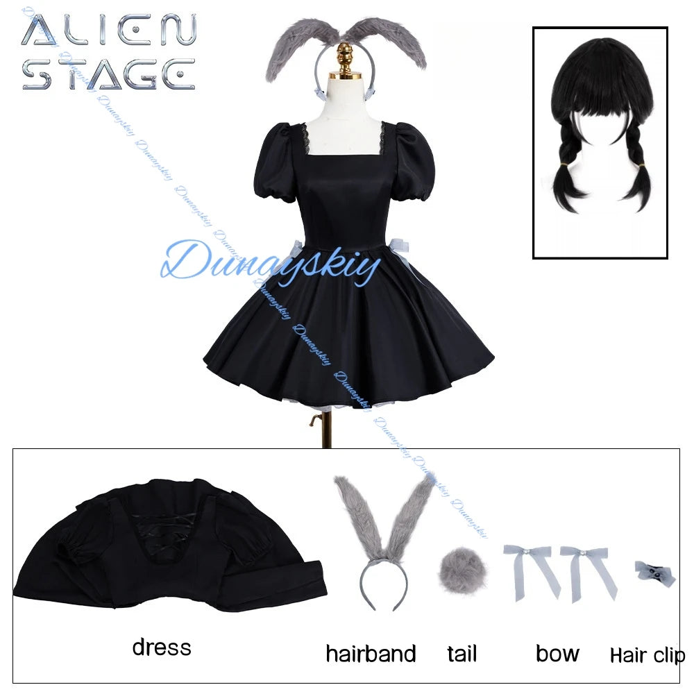Alien Stage Sua Cosplay Costume Wig Prop Anime Game Balck Dress Halloween Costumes for Women Man Full Dress Party Clothing