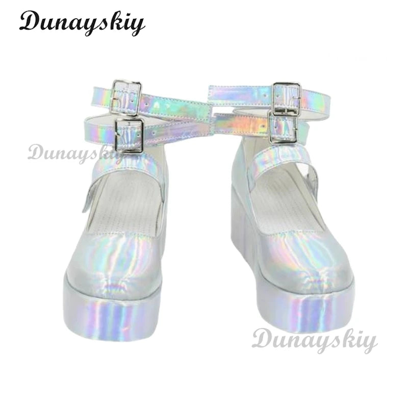 NEEDY GIRL OVERDOSE KAngel Laser Skirts Cosplay Costume Wig Streamer Overload Lolita Dress Shoes Outfit Women Ribbon Ponytail