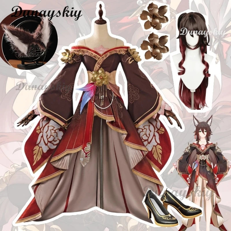 Honkai Star Rail Fugue Cosplay Costume Tingyun Dress Hanfu Fox Ears Hair Pins Foxian Xianzhou Character Women Halloween Carnival