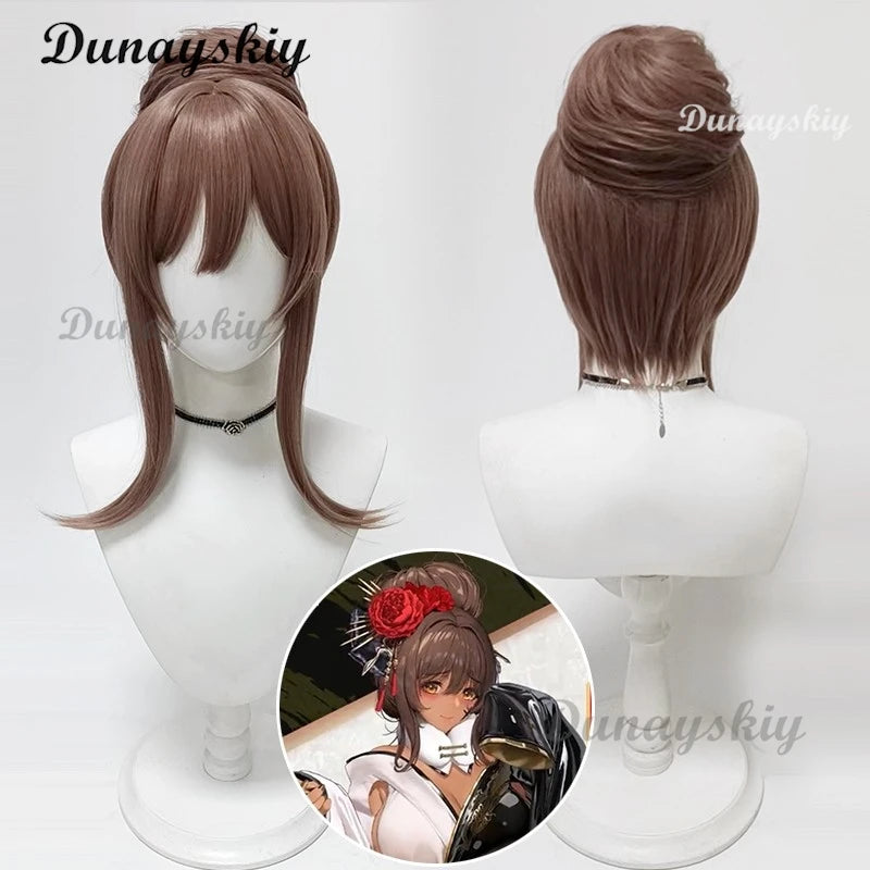 Noir Cosplay Wig Nikke Goddess of Victory Brown 100cm Heat Resistant Synthetic Hair Halloween Party Role Play Carnival + Wig Cap