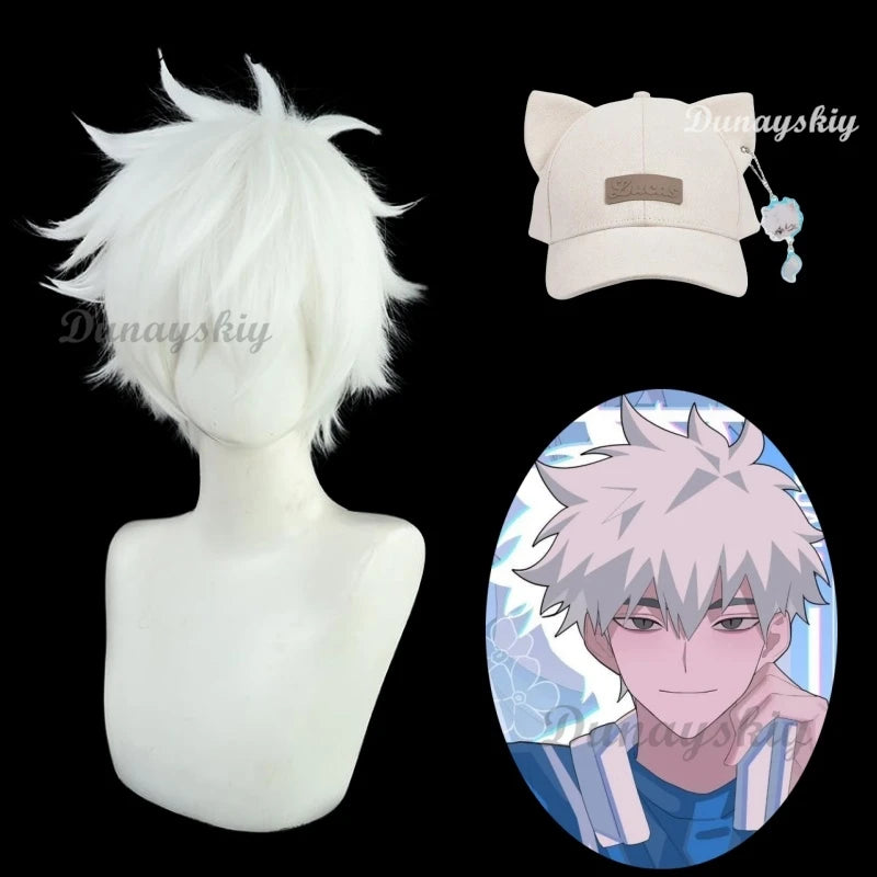 Anime Link Click Lucas Cosplay Wig White Short Hair Lu Guang Heat Resistant Synthetic Wigs Halloween Customized