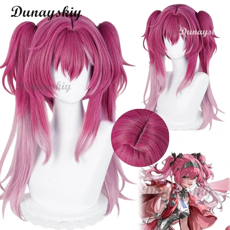 Game Wuthering Waves Lupa Cosplay Wig Mixed Color Headwear Props Women Wigs With Double Ponytails Heat Resistant Synthetic Hair