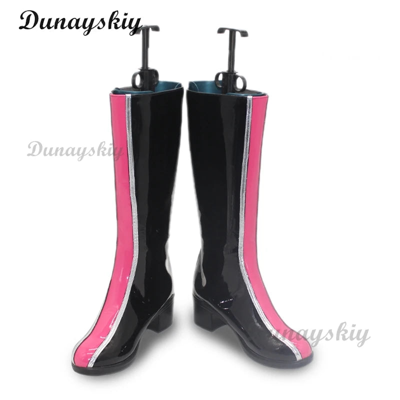 Anime Movie KPOP Demon Hunters Rumi Cosplay Shoes Boots Black PU Leather Boots For Women Men Halloween Carnival Party Props