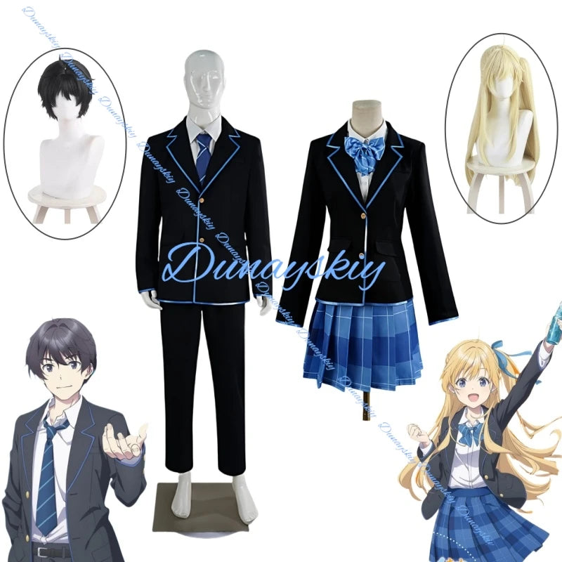 Anime Chitose Is in the Ramune Bottle Yuuko Hiiragi Saku Chitose Cosplay Costume Wig Uniform Coat Skirt Headwear Role Playing