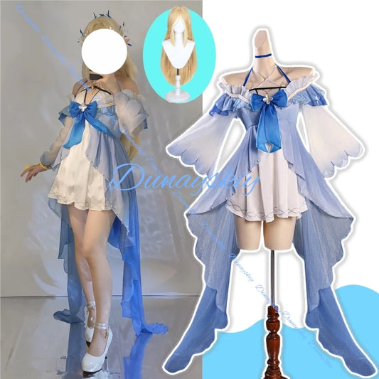 Wuthering Waves Cartethyia Cosplay Costume Wig Swimsuit Women Dress Headwear Ears Set Halloween Party Role Playing Outfit