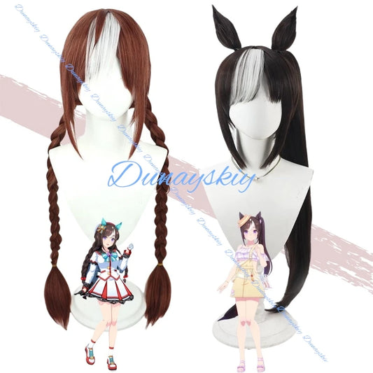 Game Pretty Derby Hokko Tarumae Cosplay Wig Ear Tail Umamusume Pastel Marine Locodol 2 Styles Hair Hallowmas Party Adult Women