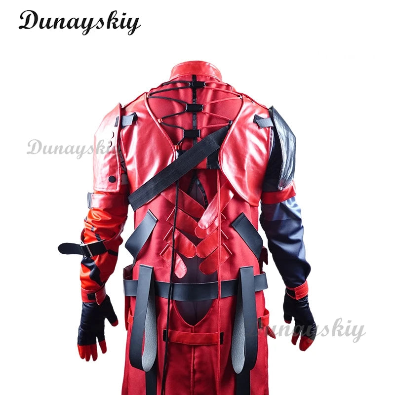 Wuthering Waves Scar Cosplay Costume Wig Men Uniform Headwear Earrings Electro Congenital Resonator Red Cortex Halloween Party