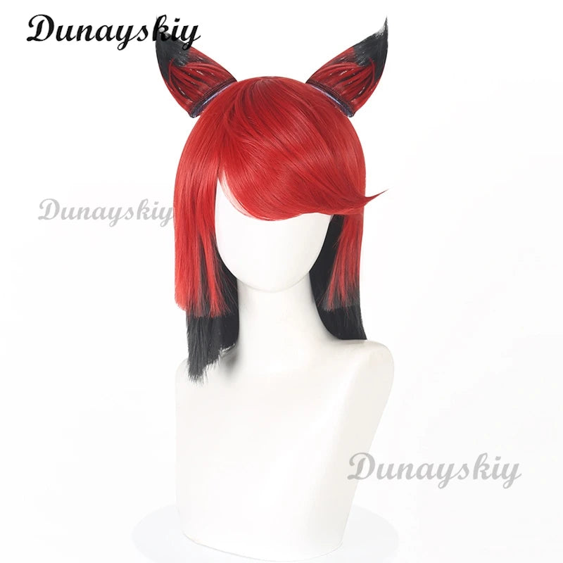Hazzbin Cherry Bomb Wig Anime Cosplay Rainbow Color Hair Hotel Woman Cosplay Pre Crimped Wig Hair Heat Resistant