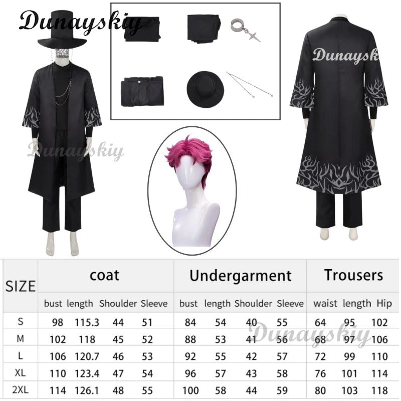 Anime KPop Demon Hunters Saja Boys Cosplay Costume Wig Black Uniform Outfit For Men Women Baby Coat Hat Belt Props Carnival