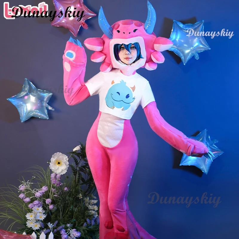 Neeko Cosplay Game LOL Super Pink Jumpsuit Head Cover Cosplay fans Costume S-XXL Tail Suit Halloween Neeko Cute Uniform