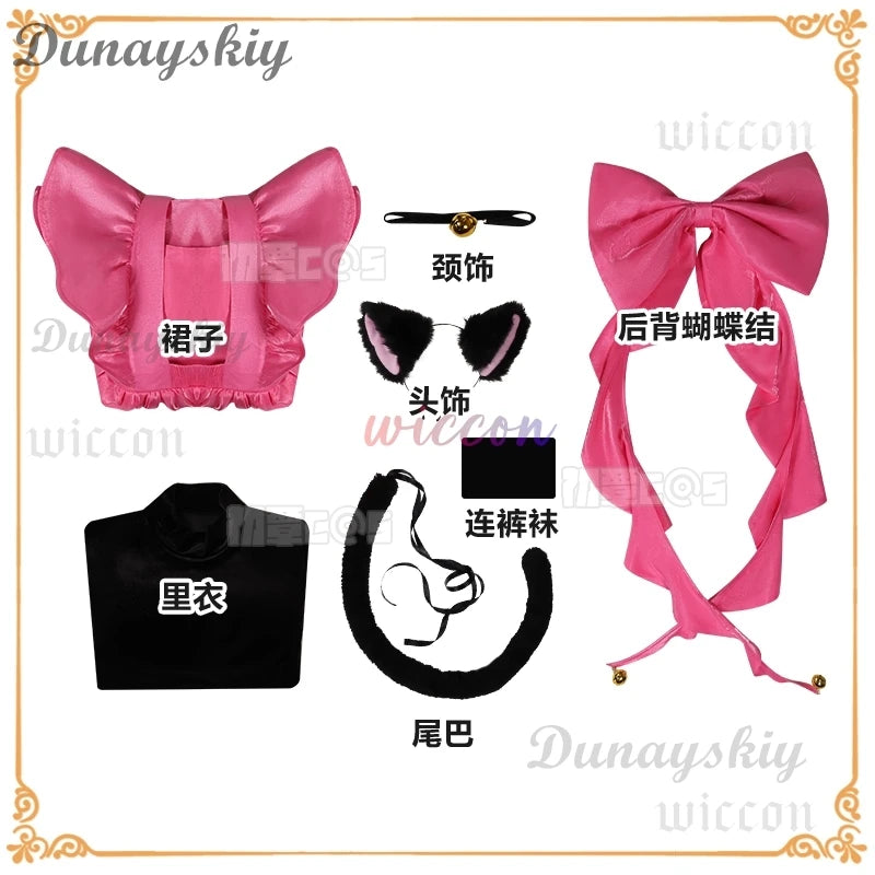 Kinomoto Sakura Cosplay Costume Anime Card Captor Sakura Headwear Women Halloween Cute Black Pink Dress THE THUNDER Ears Tail