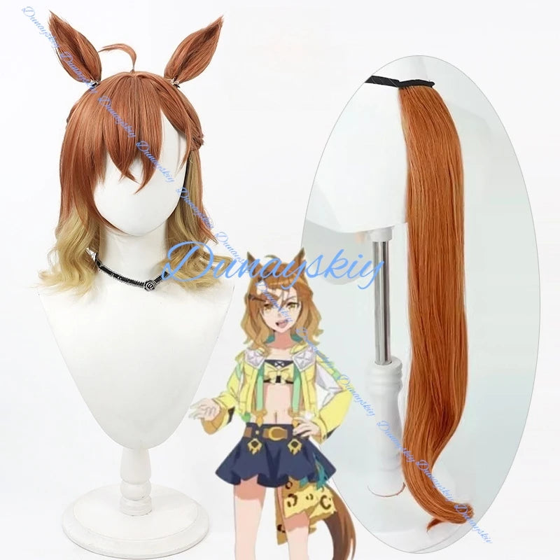Anime Game Umamusume Pretty Derby Jungle Pocket Cosplay Wig Ears Tails 2 Style Hair Heat Resistant Synthetic Hair Halloween
