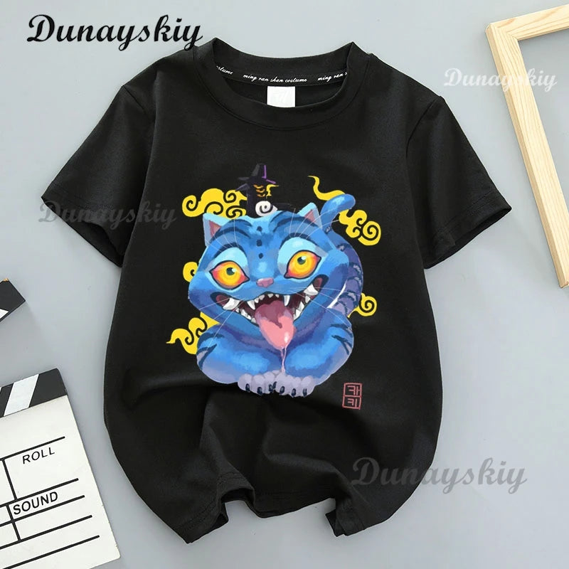 Kpop Demon Hunters Cosplay Merch T-shirt for Children K-Pop Demon Hunters Tiger Print Fashion Tops Casual Movie T Shirt