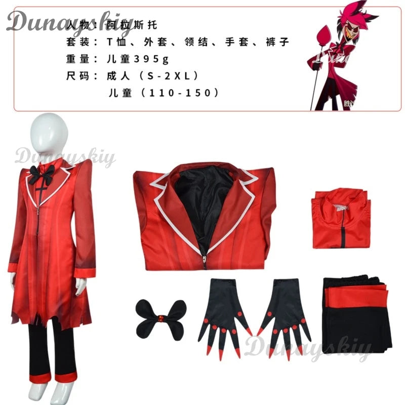 ALASTOR Cosplay Kids Size Hazbbin Anime Cosplay Costume Wig Ears Hotel Accessories Halloween Uniform Men Women Jacket Red Suit
